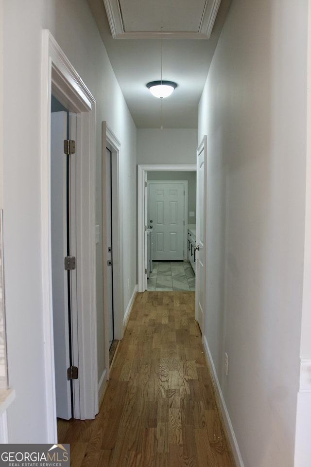 hallway with light hardwood / wood-style flooring