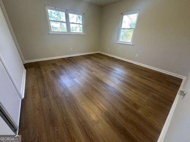 unfurnished room with dark wood-type flooring and a wealth of natural light