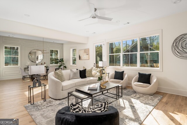 living room featuring light wood-type flooring