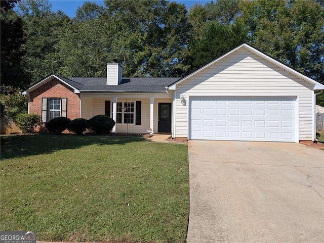 single story home with a front lawn and a garage