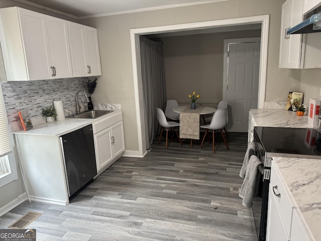 kitchen featuring white cabinetry, dishwasher, sink, and stainless steel range with electric stovetop