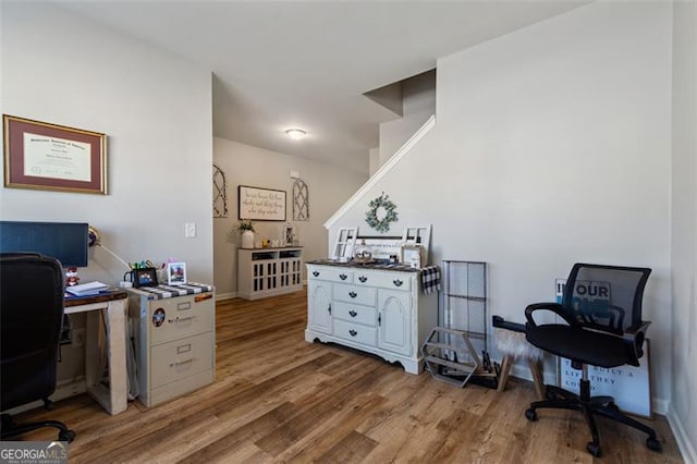 home office featuring wood-type flooring