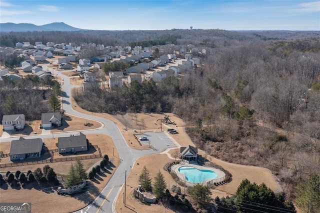 bird's eye view featuring a mountain view