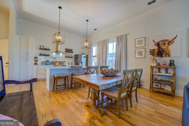 dining area featuring light hardwood / wood-style floors and sink