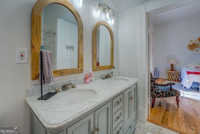 bathroom featuring wood-type flooring and vanity