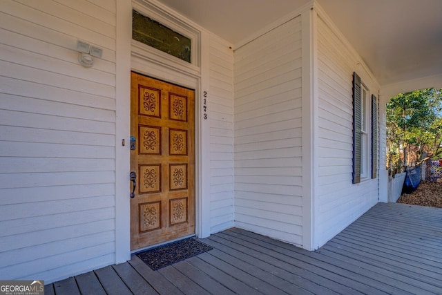 doorway to property with a porch