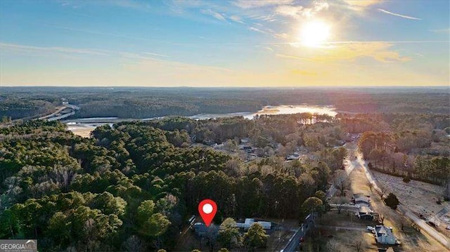 view of aerial view at dusk