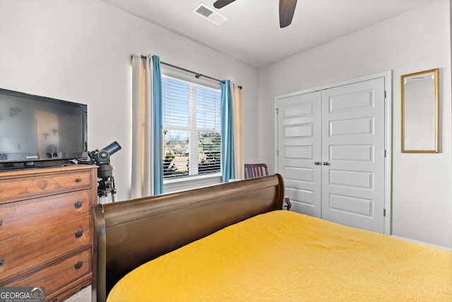 bedroom featuring a closet and ceiling fan