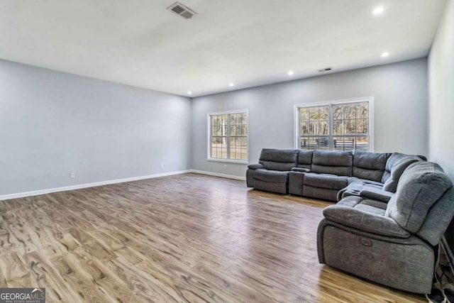 living room featuring light wood-type flooring