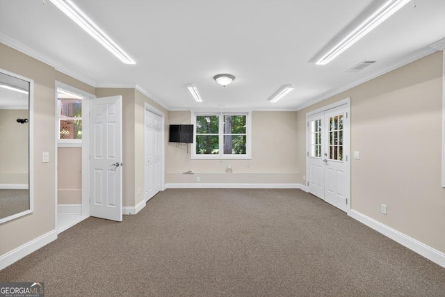 4225 Dunham Park, Flowery Branch, GA 30542 - spare room with dark carpet and crown molding
