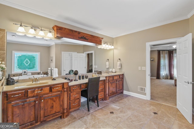 bathroom with crown molding and vanity