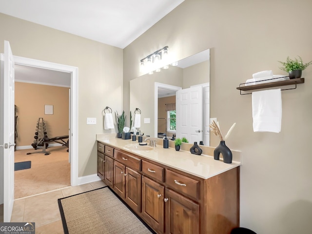 bathroom with vanity and tile patterned flooring