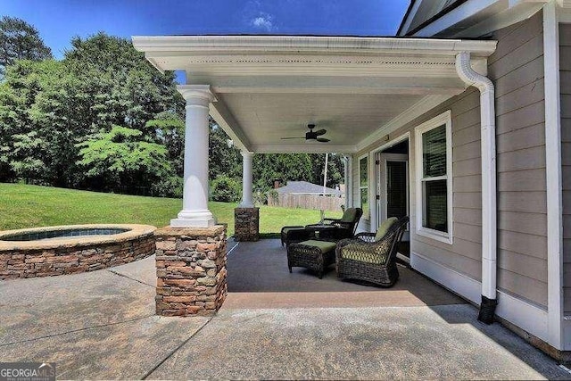 view of patio / terrace featuring covered porch and ceiling fan