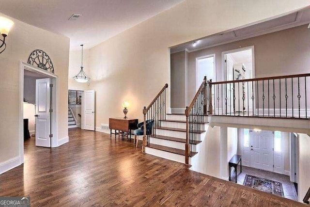 foyer with dark wood-type flooring and a healthy amount of sunlight