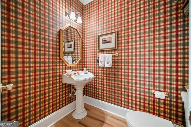 bathroom with toilet and wood-type flooring