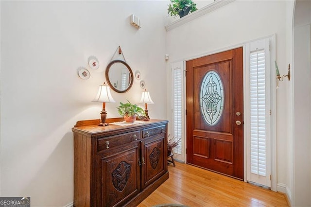 foyer with light hardwood / wood-style floors