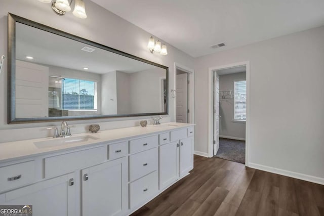 bathroom featuring hardwood / wood-style floors and vanity