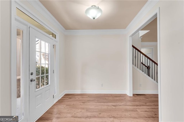 stairs featuring ornamental molding