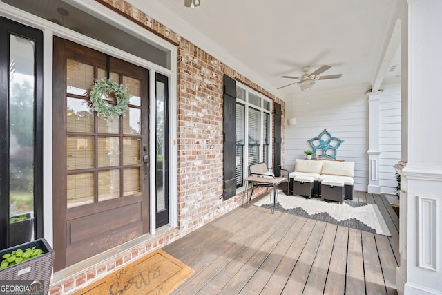 189 Bear Cub Way, Bogart, GA 30622 - porch featuring ceiling fan and an outdoor living space