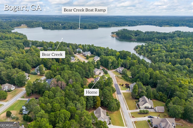 189 Bear Cub Way, Bogart, GA 30622 - aerial view of property and surrounding area with a large body of water and property parcel outlined
