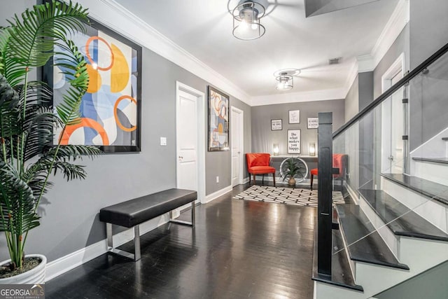 interior space featuring hardwood / wood-style floors and ornamental molding