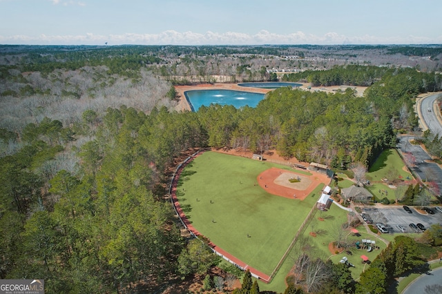 aerial view featuring a forest view