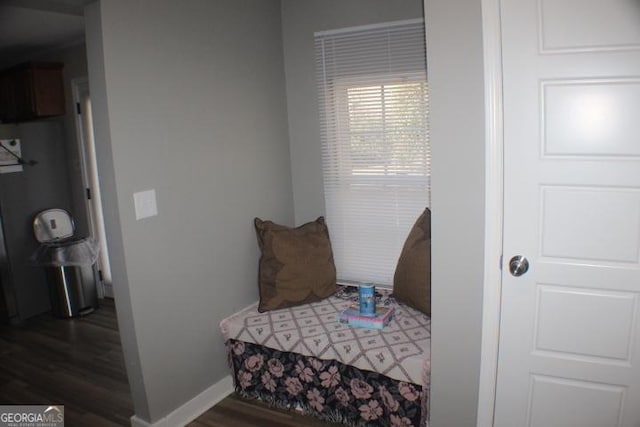 bedroom with dark hardwood / wood-style flooring