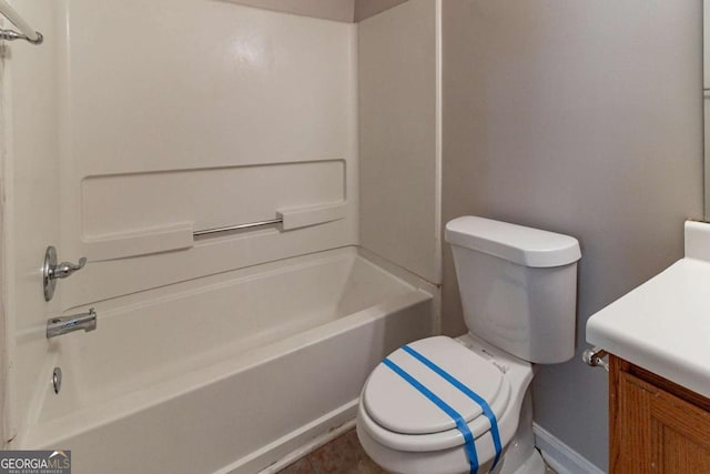 full bathroom featuring shower / bathtub combination, tile patterned floors, toilet, and vanity