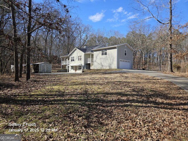 exterior space with a garage