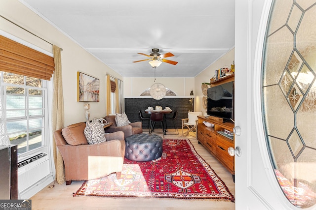 living room with ceiling fan