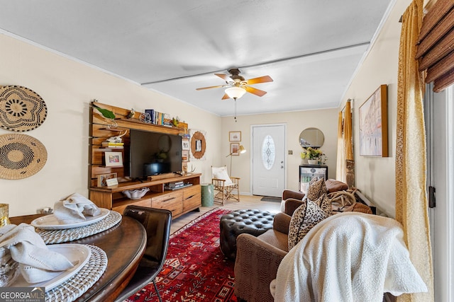 living room with ceiling fan