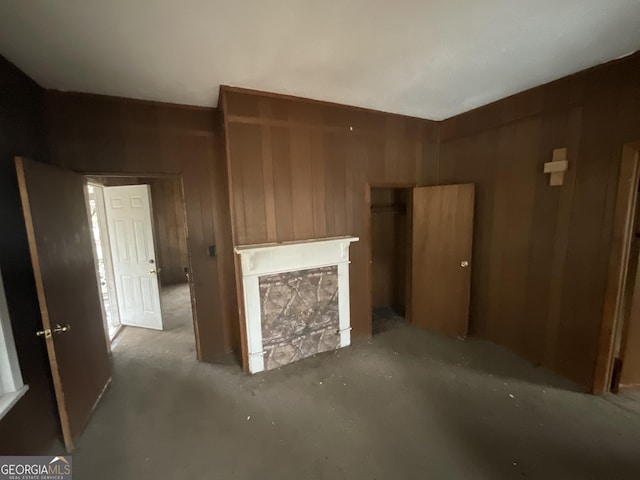 living room featuring wooden walls