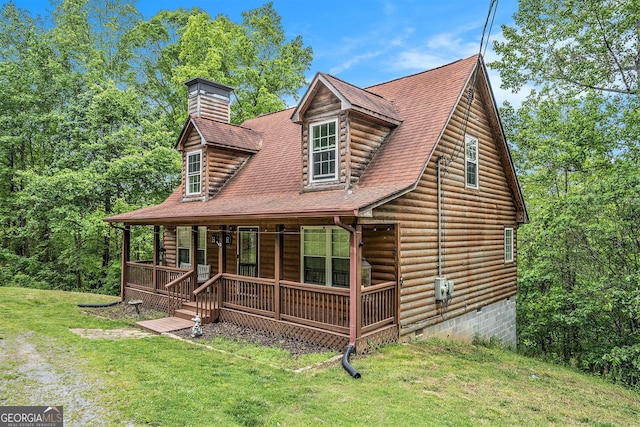 905 Hancock Mountain Trl, Waleska, GA 30183 - property entrance featuring covered porch and log veneer siding