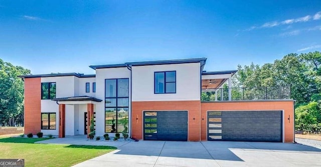 modern home featuring a garage