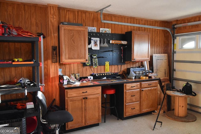 kitchen with wooden walls