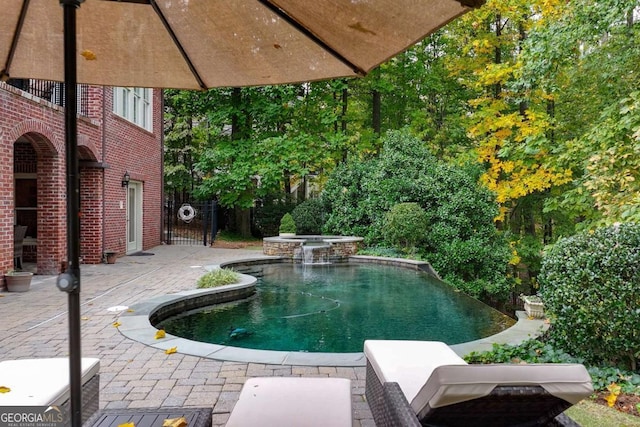 view of pool with an in ground hot tub and a patio area