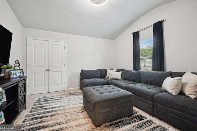 living room featuring lofted ceiling