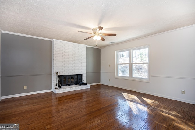 49 Post Oak Dr, Lagrange, GA 30240 - unfurnished living room featuring ceiling fan, ornamental molding, wood finished floors, a fireplace, and baseboards