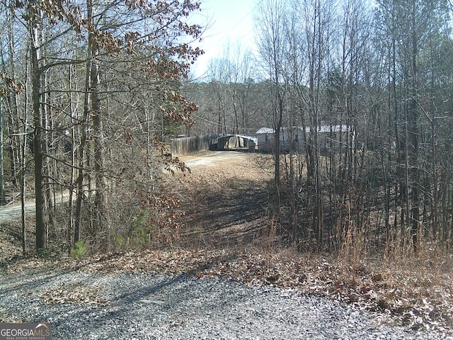 view of road with a forest view