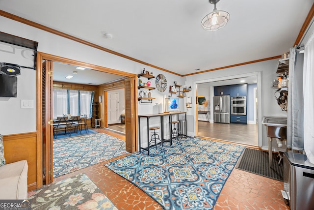 interior space with crown molding