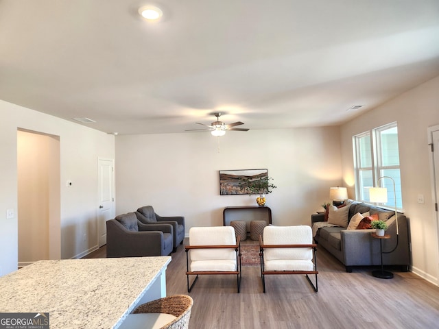 28 Russet Way Lot 60, Newnan, GA 30263 - living room featuring wood finished floors, ceiling fan, and baseboards