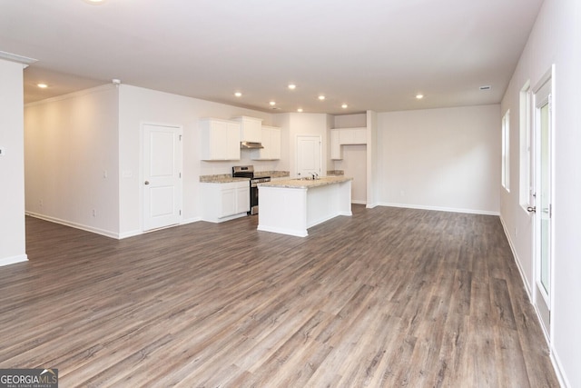 28 Russet Way Lot 60, Newnan, GA 30263 - unfurnished living room featuring recessed lighting, baseboards, wood finished floors, and a sink