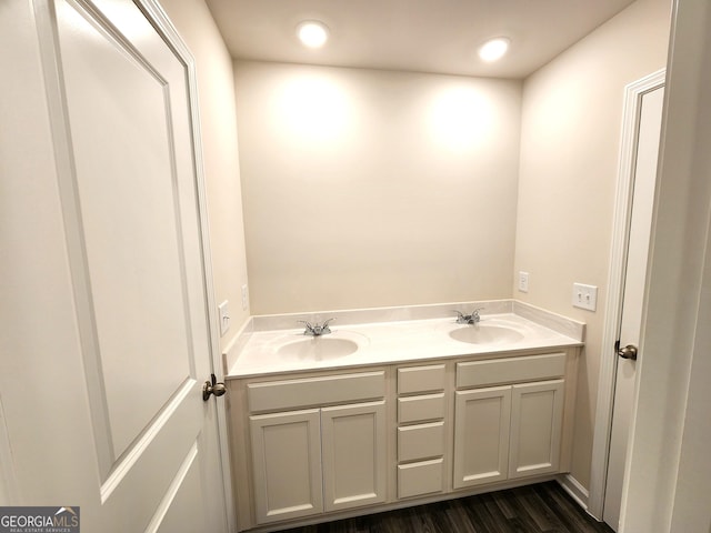 28 Russet Way Lot 60, Newnan, GA 30263 - bathroom with double vanity, wood finished floors, and recessed lighting