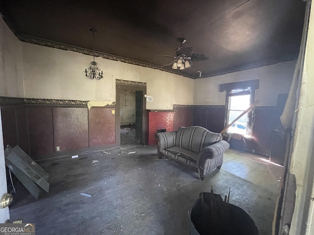 interior space featuring ceiling fan