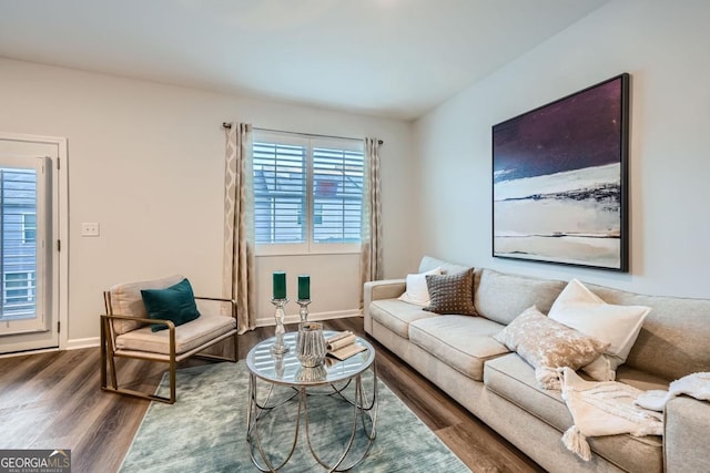 living room featuring dark hardwood / wood-style flooring