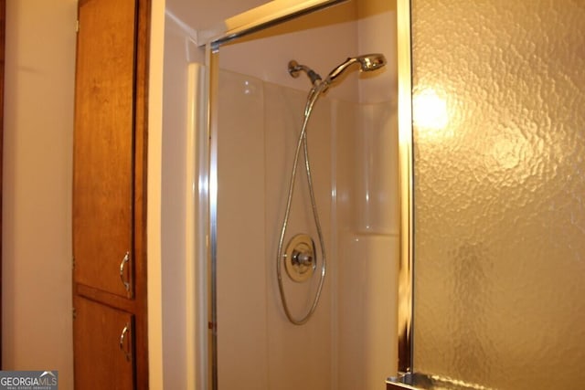 bathroom featuring a shower with door