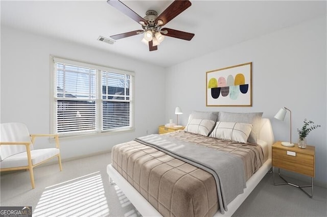 bedroom with carpet and ceiling fan