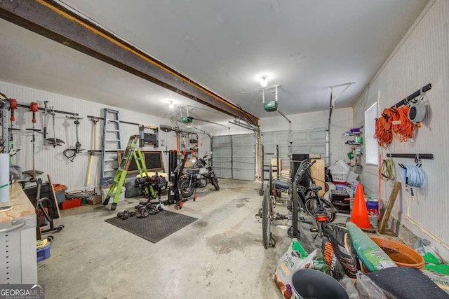 garage with a garage door opener