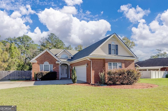 view of front property with a front yard and a garage