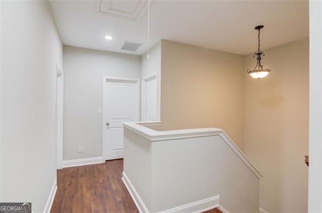588 Myrtle Trace Ln, Suwanee, GA 30024 - hallway with dark wood-style flooring, recessed lighting, baseboards, an upstairs landing, and visible vents